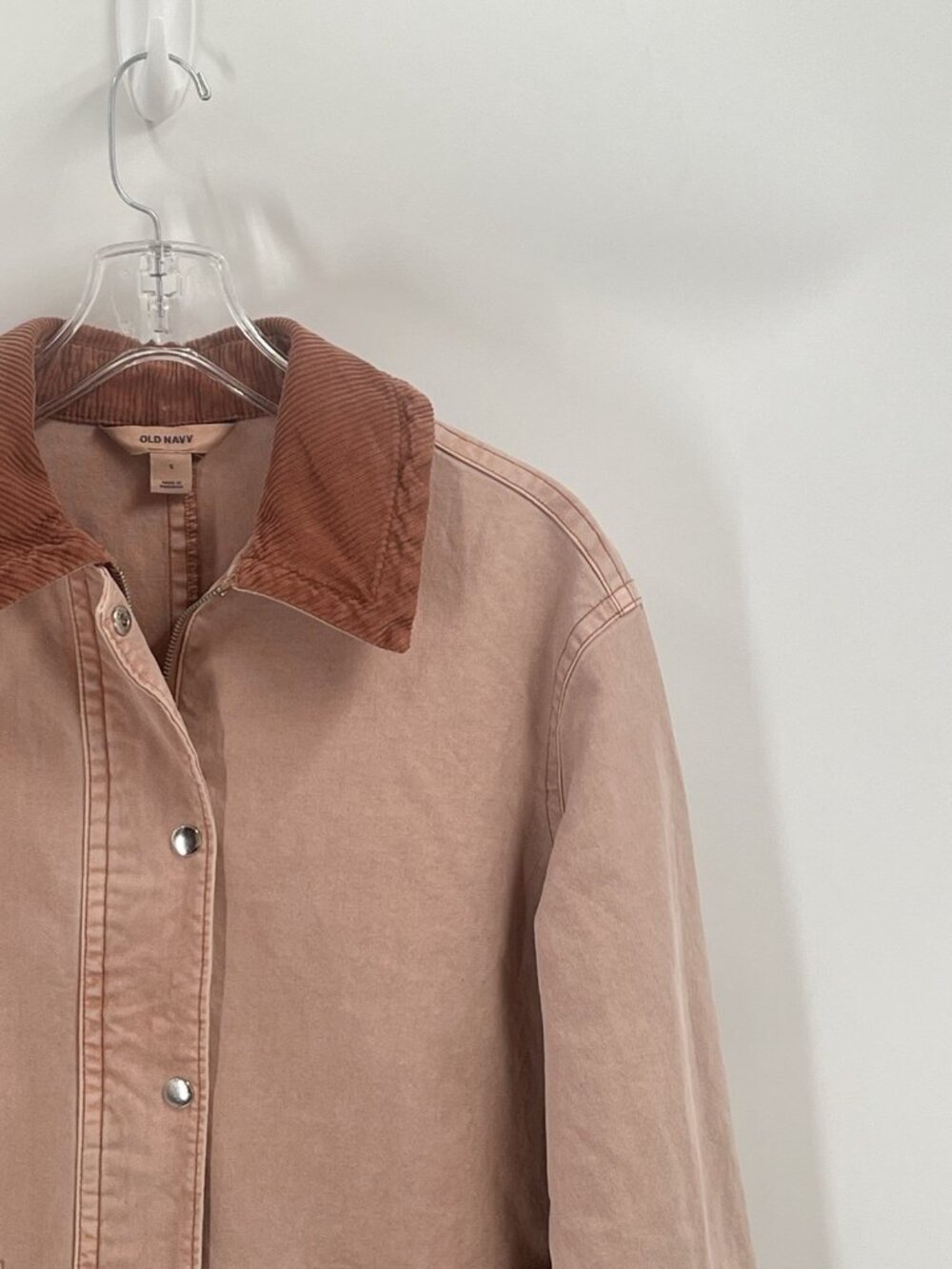 Old Navy Barn Jacket Pink Peach Corduroy Collar Workwear Utility Coat Womens S - Picture 3 of 7